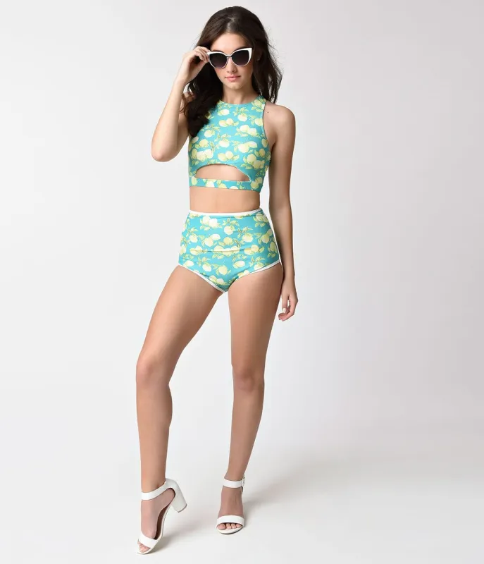 Kingdom & State Retro Lemon Print High Waist Swim Bottom sold by Unique Vintage