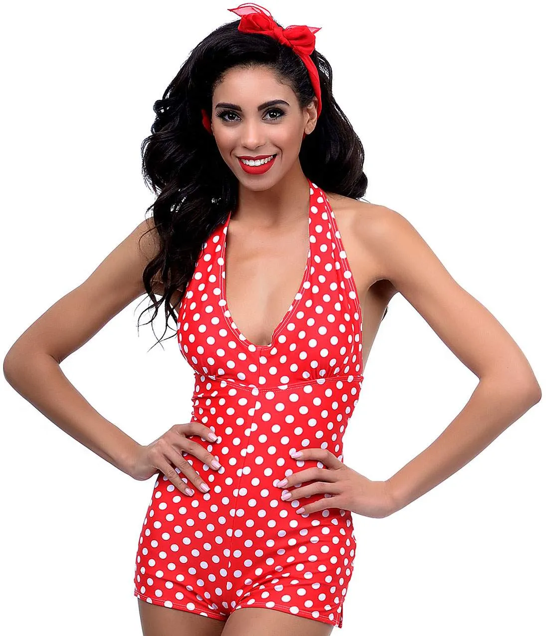 Red & White Polka Dot Halter Open Back Malia One Piece Swimsuit sold by Unique Vintage product image thumbnail 4