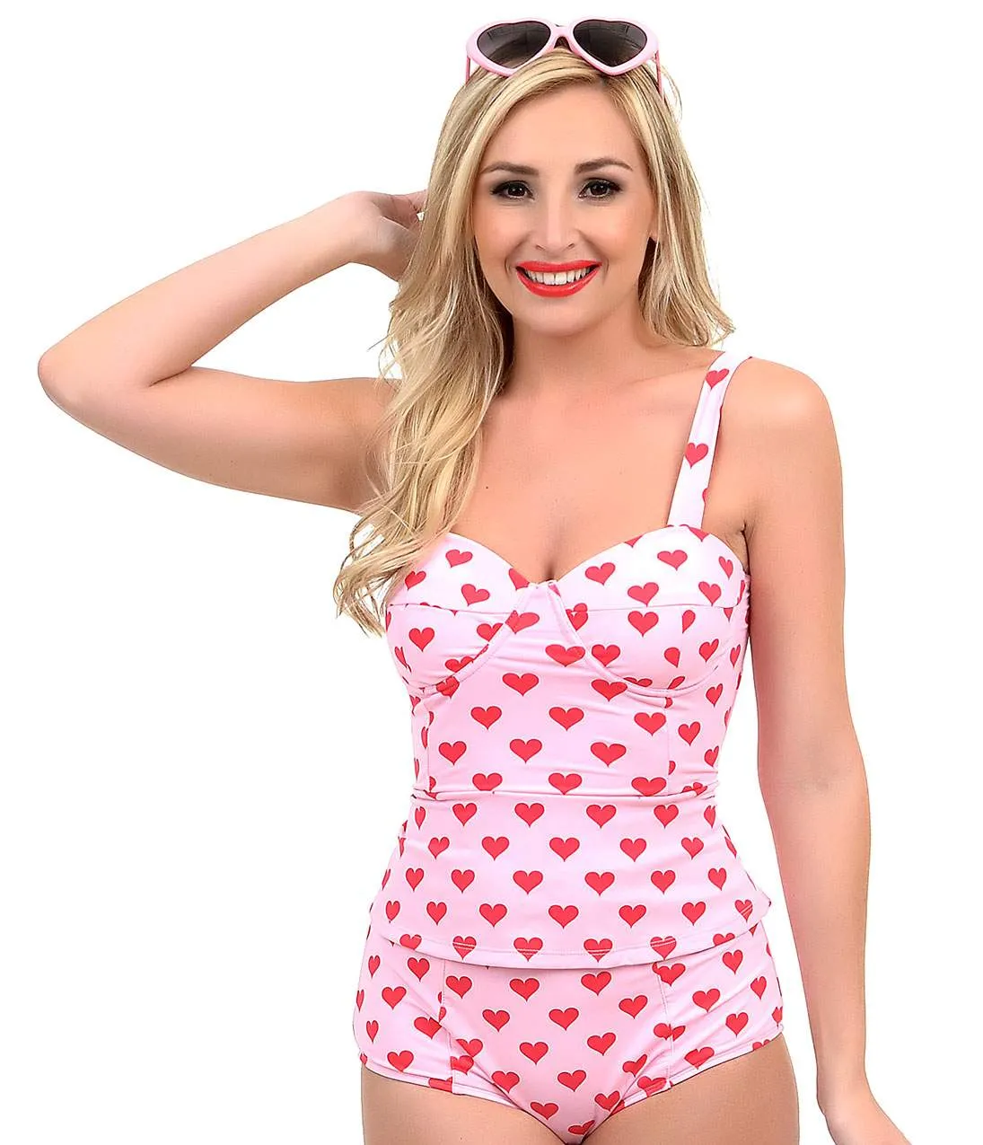 Kingdom & State Pink & Red Heart High Waist Bombshell Swim Bottom sold by Unique Vintage product image thumbnail 4
