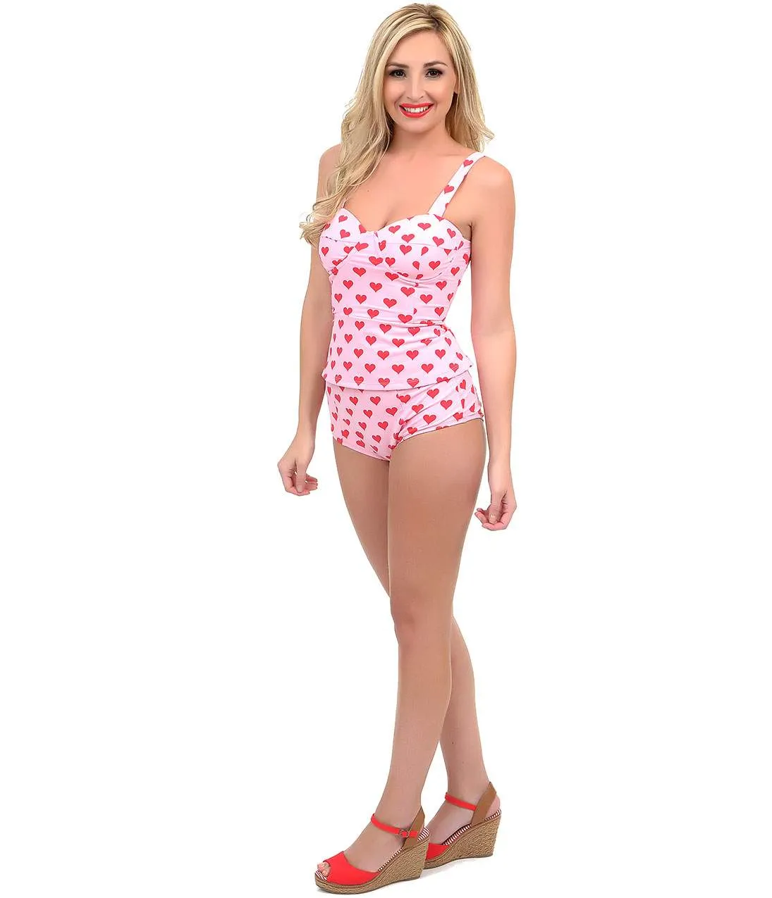 Kingdom & State Pink & Red Heart High Waist Bombshell Swim Bottom sold by Unique Vintage