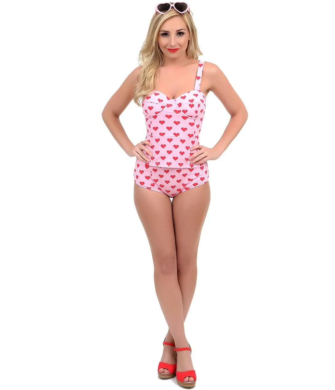 Kingdom & State Pink & Red Heart High Waist Bombshell Swim Bottom sold by Unique Vintage product image thumbnail 5