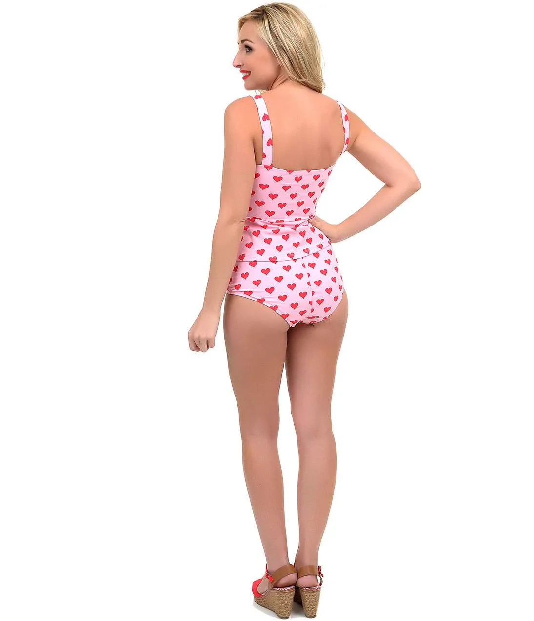 Kingdom & State Pink & Red Heart High Waist Bombshell Swim Bottom sold by Unique Vintage product image thumbnail 3