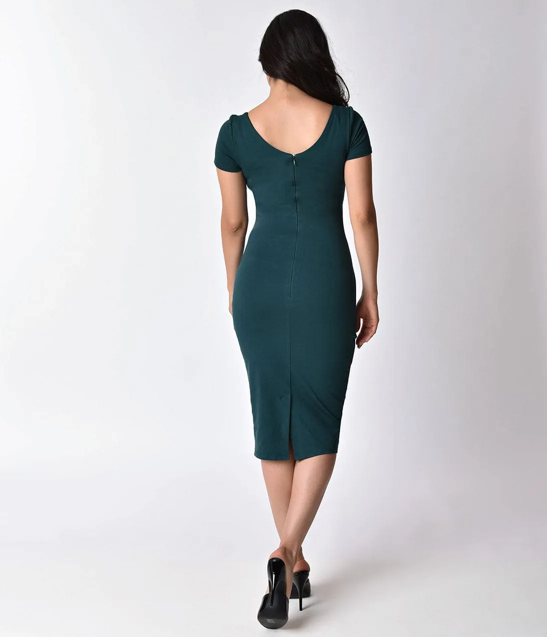 Unique Vintage Dark Teal Short Sleeve Harris Knit Wiggle Dress sold by Unique Vintage product image thumbnail 2