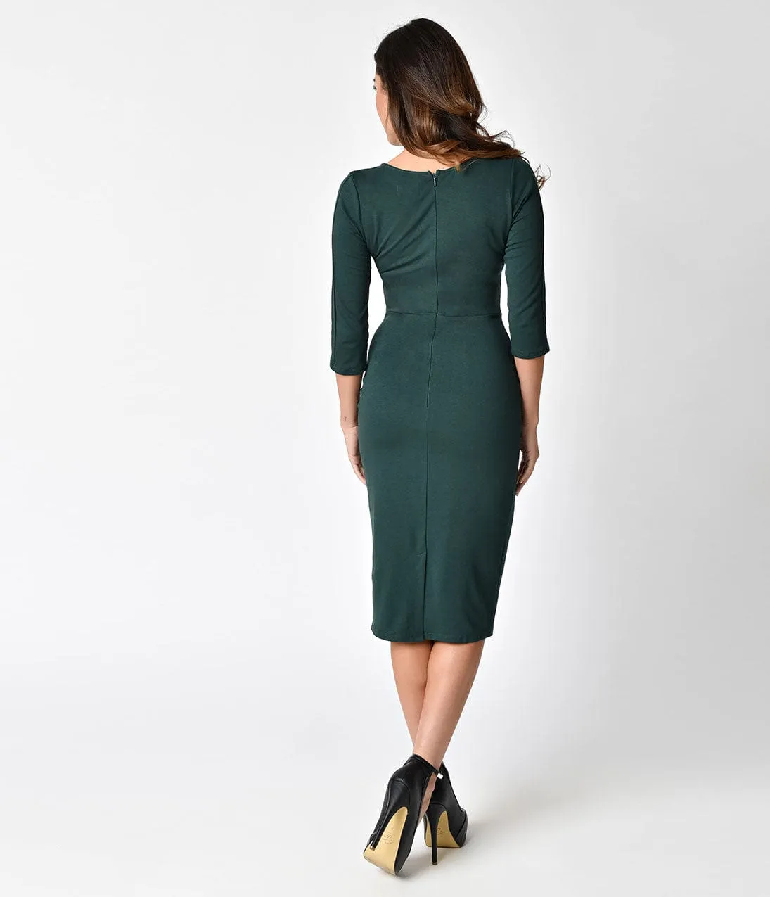 Unique Vintage 1960s Style Dark Teal Long Sleeve Mod Wiggle Dress sold by Unique Vintage product image thumbnail 2