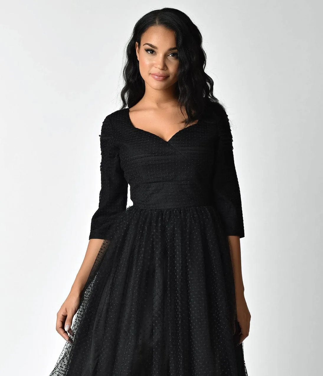Unique Vintage 1950s Style Black Swiss Dot Half Sleeve Elson Mesh Dress sold by Unique Vintage product image thumbnail 3