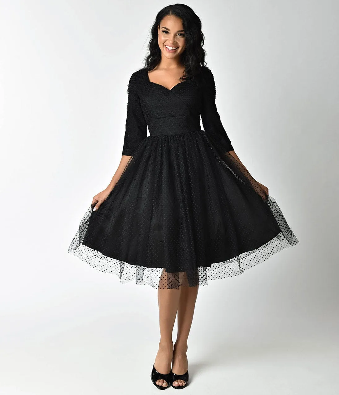Unique Vintage 1950s Style Black Swiss Dot Half Sleeve Elson Mesh Dress sold by Unique Vintage product image thumbnail 4