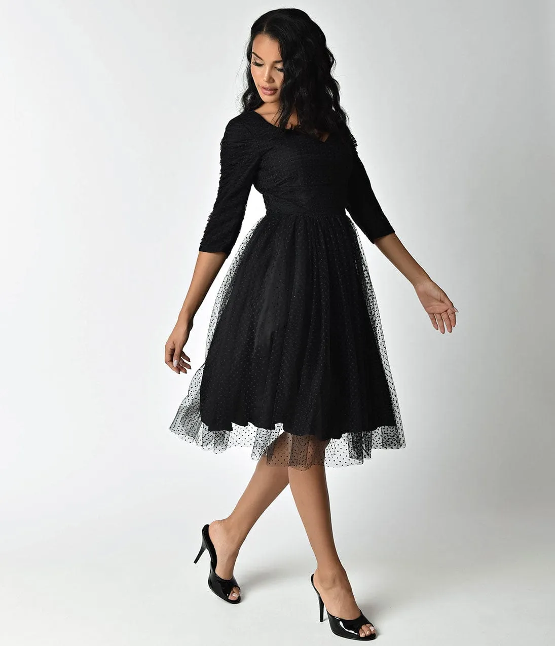 Unique Vintage 1950s Style Black Swiss Dot Half Sleeve Elson Mesh Dress sold by Unique Vintage product image thumbnail 5
