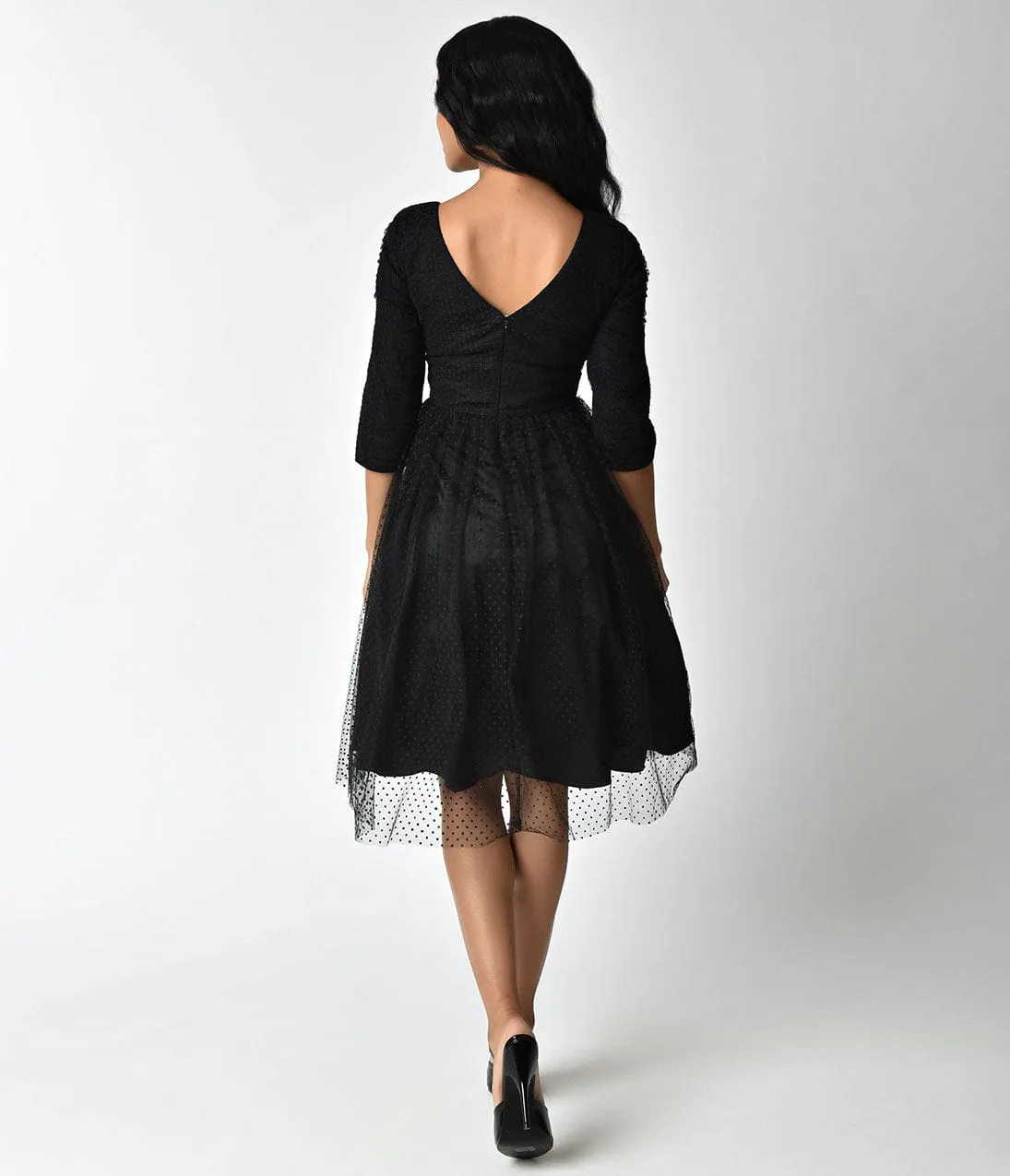 Unique Vintage 1950s Style Black Swiss Dot Half Sleeve Elson Mesh Dress sold by Unique Vintage product image thumbnail 2