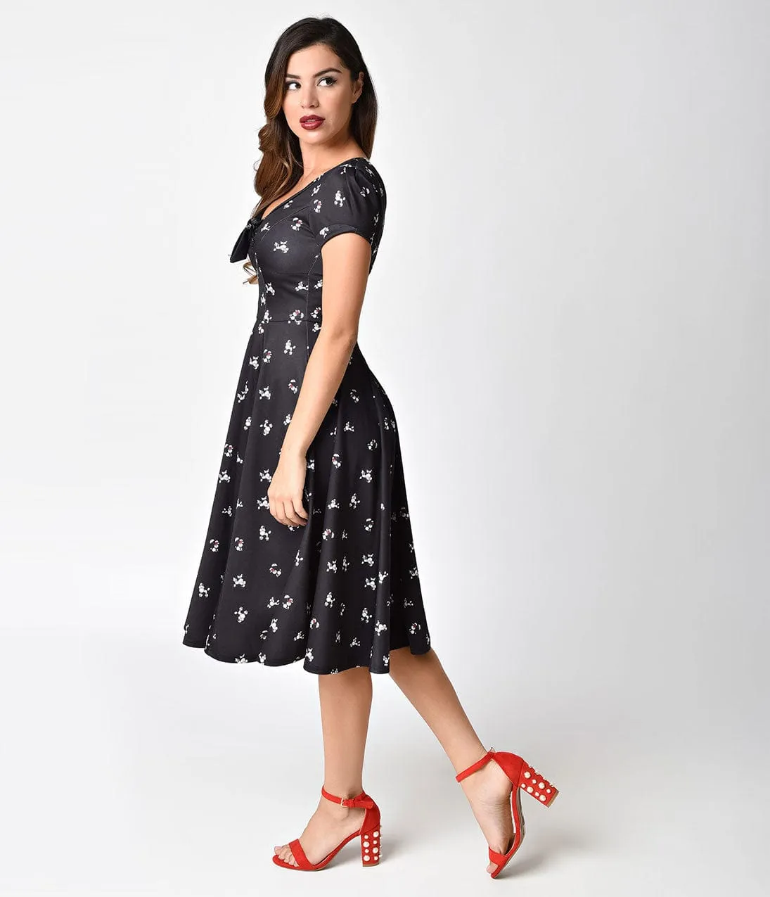 Unique Vintage 1940s Style Black Poodle Parade Knit Short Sleeve Natalie Swing Dress sold by Unique Vintage product image thumbnail 5