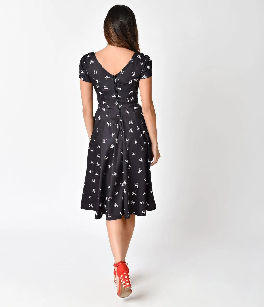 Unique Vintage 1940s Style Black Poodle Parade Knit Short Sleeve Natalie Swing Dress sold by Unique Vintage product image thumbnail 2