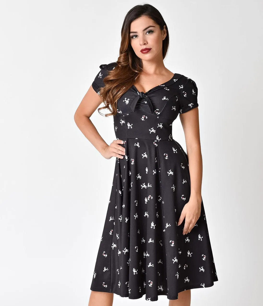 Unique Vintage 1940s Style Black Poodle Parade Knit Short Sleeve Natalie Swing Dress sold by Unique Vintage product image thumbnail 3