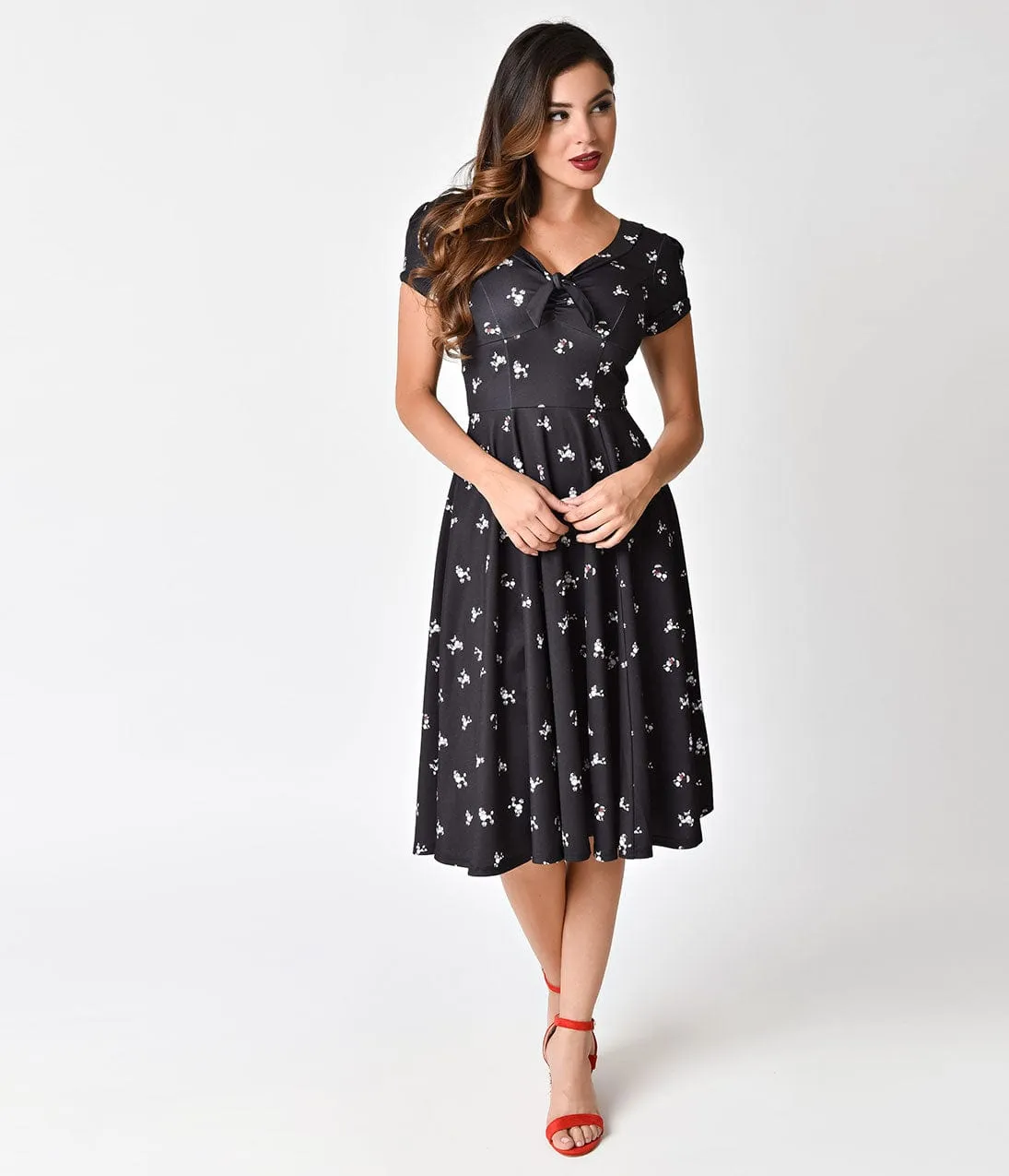 Unique Vintage 1940s Style Black Poodle Parade Knit Short Sleeve Natalie Swing Dress sold by Unique Vintage product image thumbnail 4