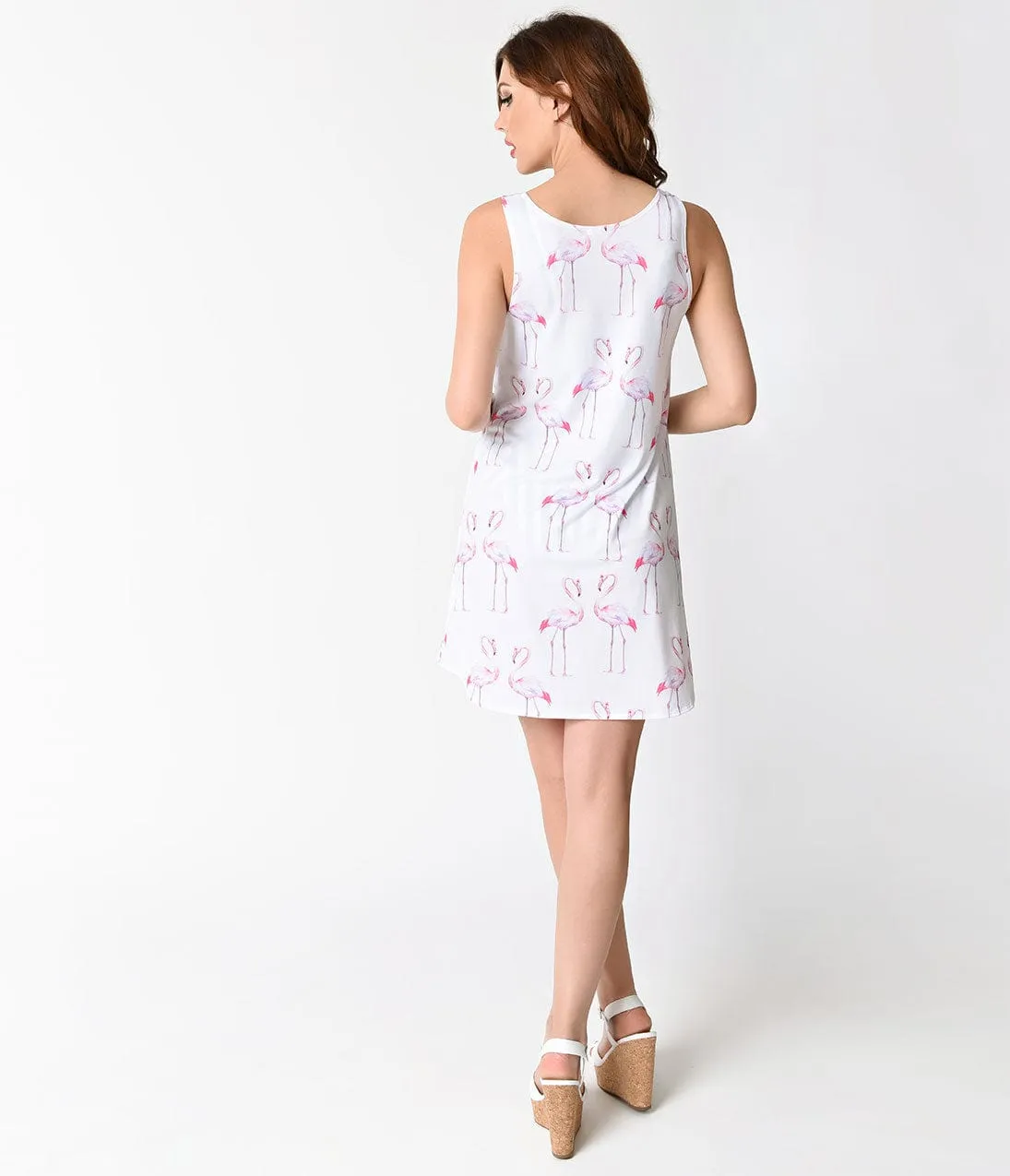White & Pink Watercolor Flamingo Print Coverup Tunic Dress sold by Unique Vintage product image thumbnail 5
