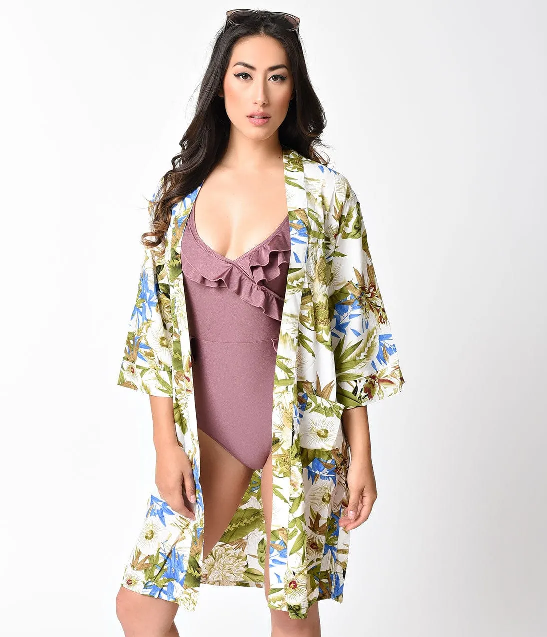 Vintage Style Green Multi Floral Print Kimono Beach Coverup sold by Unique Vintage product image thumbnail 4