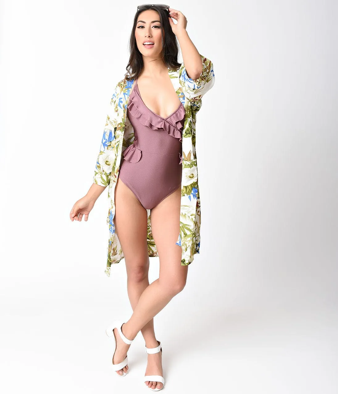 Vintage Style Green Multi Floral Print Kimono Beach Coverup sold by Unique Vintage product image thumbnail 5
