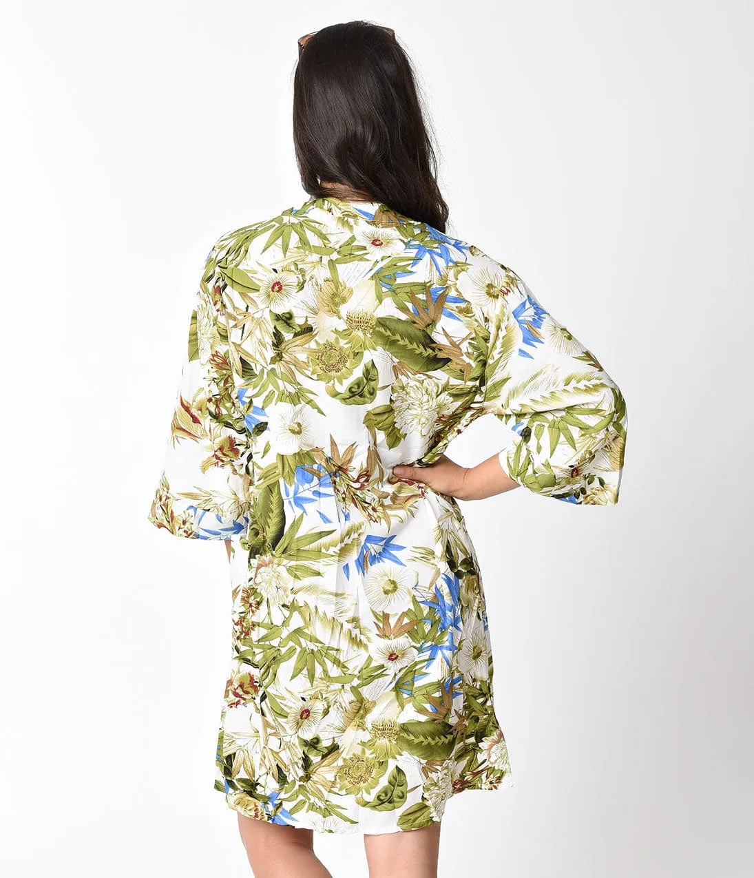 Vintage Style Green Multi Floral Print Kimono Beach Coverup sold by Unique Vintage product image thumbnail 2