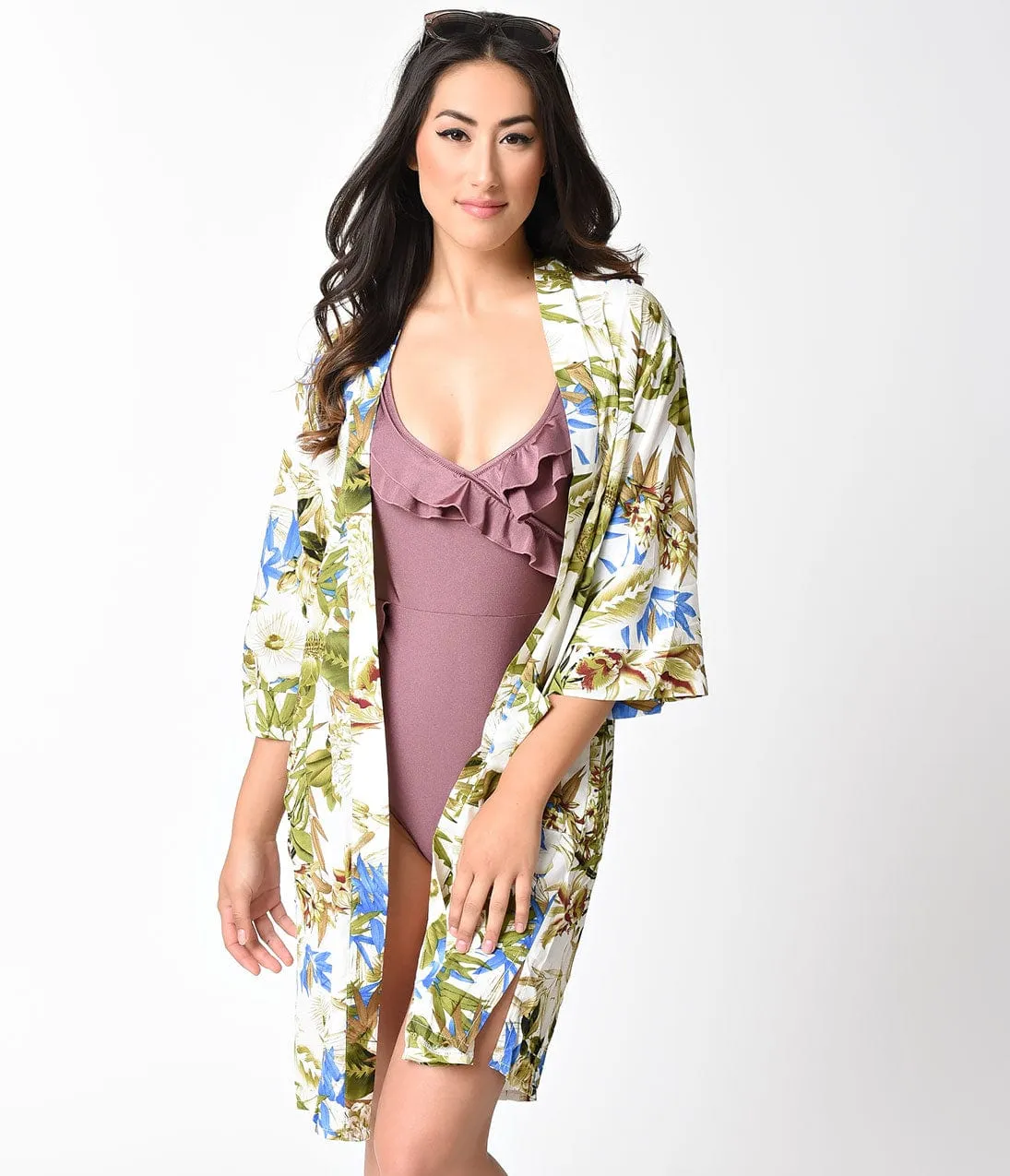 Vintage Style Green Multi Floral Print Kimono Beach Coverup sold by Unique Vintage product image thumbnail 3