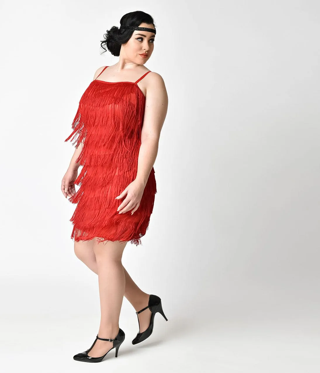 Unique Vintage Plus Size 1920s Style Red Speakeasy Tiered Fringe Flapper Dress sold by Unique Vintage product image thumbnail 3