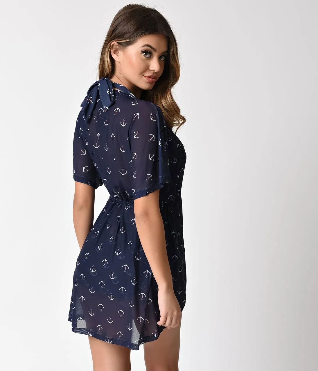 Unique Vintage Navy Blue & Anchor Print Half Sleeve Swim Cover Up sold by Unique Vintage product image thumbnail 2