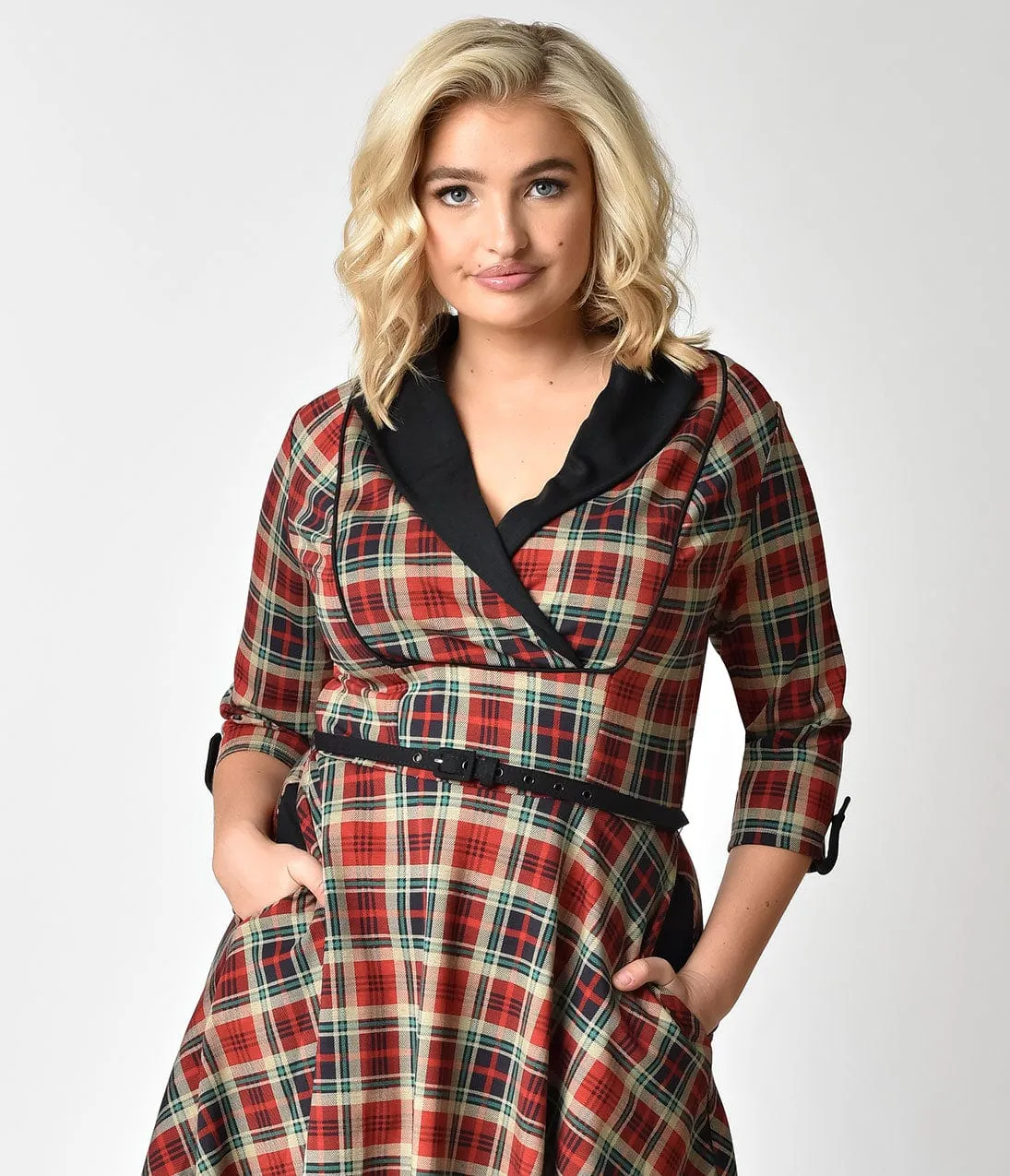 Unique Vintage Plus Size 1950s Style Red Plaid Three-Quarter Sleeve Trudy Swing Dress sold by Unique Vintage product image thumbnail 5