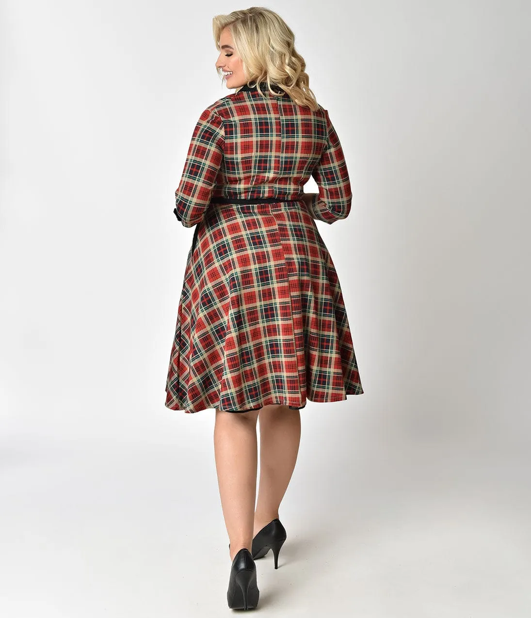 Unique Vintage Plus Size 1950s Style Red Plaid Three-Quarter Sleeve Trudy Swing Dress sold by Unique Vintage product image thumbnail 2