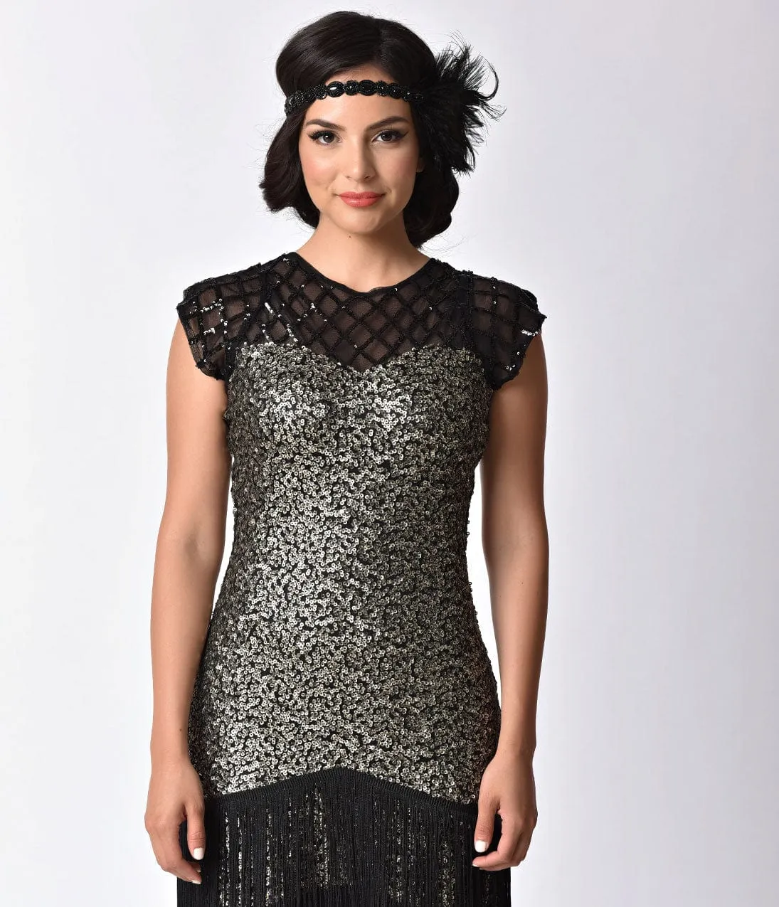 Unique Vintage 1920s Gunmetal Sequin Fringe Del Mar Flapper Dress sold by Unique Vintage product image thumbnail 5