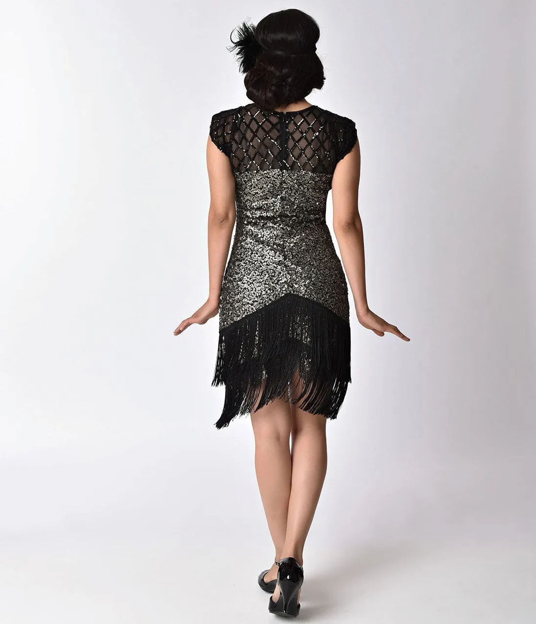 Unique Vintage 1920s Gunmetal Sequin Fringe Del Mar Flapper Dress sold by Unique Vintage product image thumbnail 2