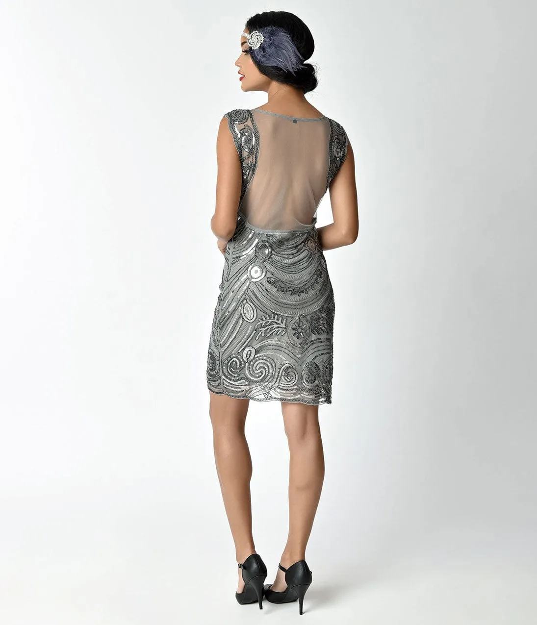 Unique Vintage 1920s Style Gunmetal Grey Dominique Illusion Flapper Dress sold by Unique Vintage product image thumbnail 2