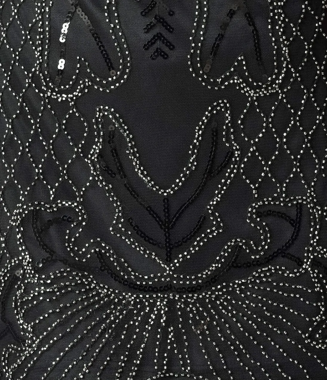 Unique Vintage 1920s Style Black & Silver Beaded Francoise Fringe Flapper Dress sold by Unique Vintage product image thumbnail 2