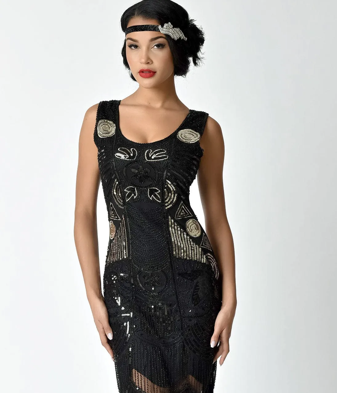 Unique Vintage 1920s Style Black Beaded Fringe Raina Flapper Dress sold by Unique Vintage product image thumbnail 4