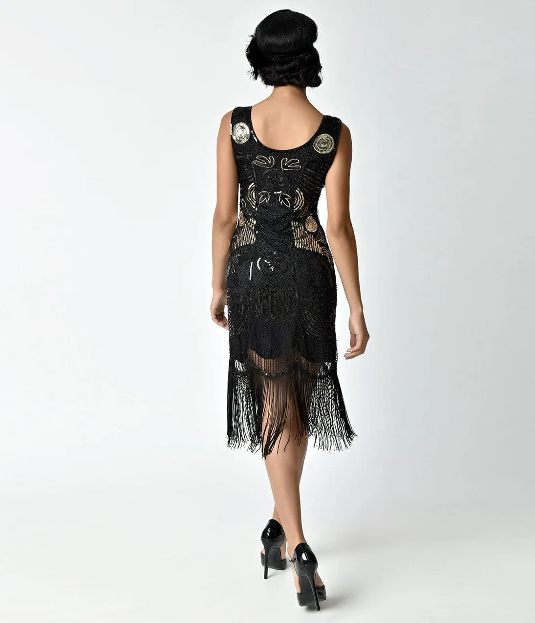 Unique Vintage 1920s Style Black Beaded Fringe Raina Flapper Dress sold by Unique Vintage product image thumbnail 2