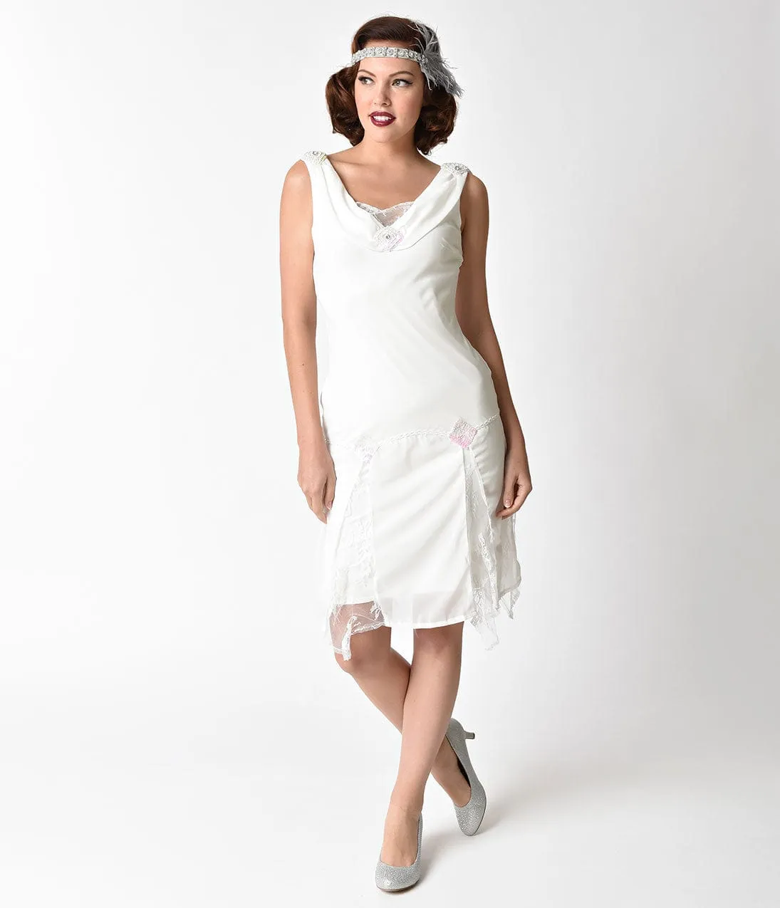 Unique Vintage 1920s Style White Hemingway Flapper Dress sold by Unique Vintage