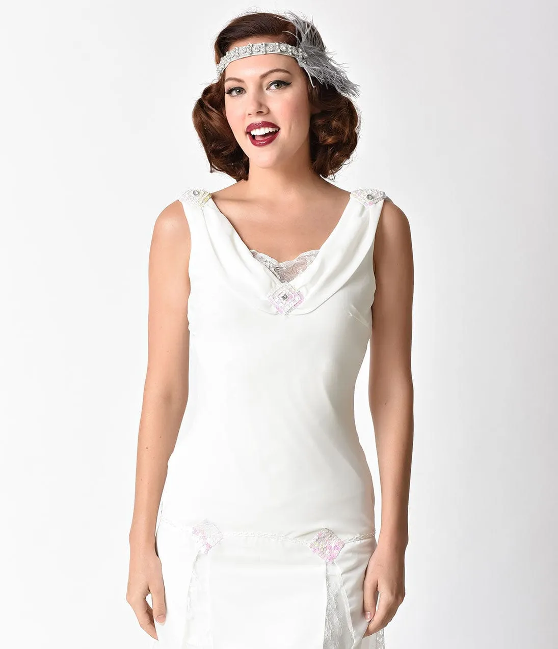Unique Vintage 1920s Style White Hemingway Flapper Dress sold by Unique Vintage product image thumbnail 3