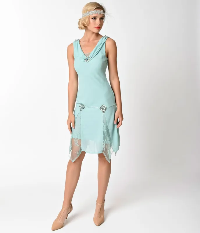 Unique Vintage 1920s Style Mint Hemingway Flapper Dress made by Unique Vintage