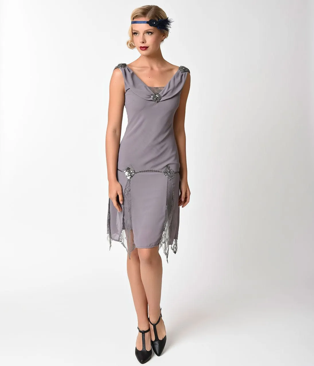 Unique Vintage 1920s Style Grey Hemingway Flapper Dress sold by Unique Vintage product image thumbnail 3