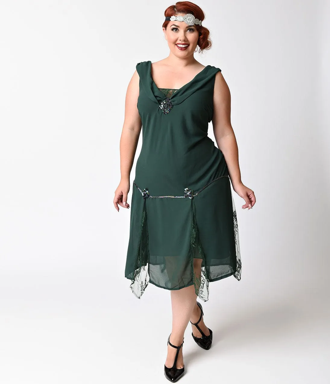 Unique Vintage Plus Size 1920s Emerald Green Hemingway Flapper Dress sold by Unique Vintage product image thumbnail 4