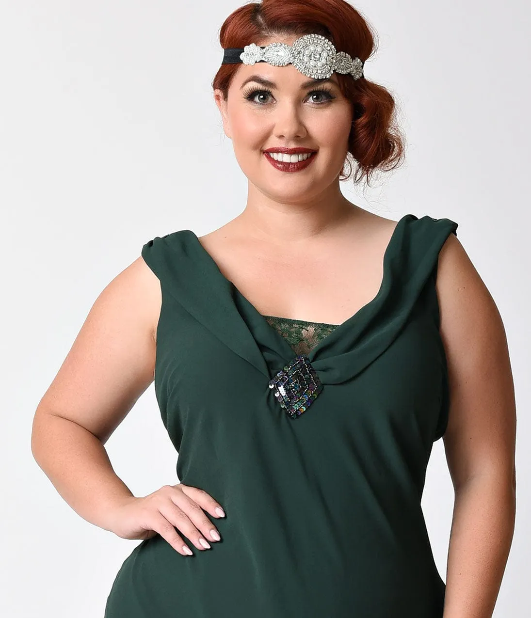 Unique Vintage Plus Size 1920s Emerald Green Hemingway Flapper Dress sold by Unique Vintage product image thumbnail 5