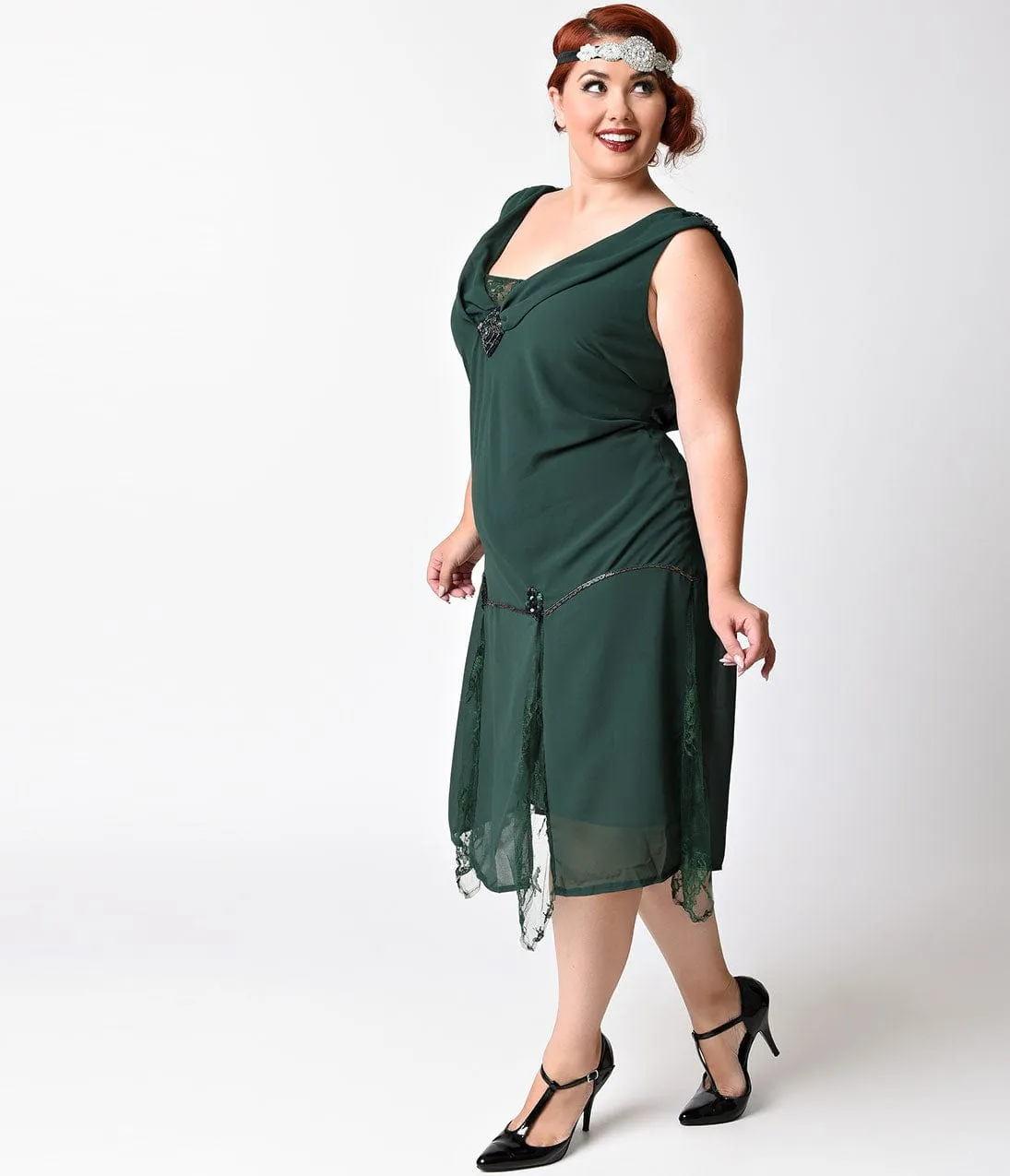 Unique Vintage Plus Size 1920s Emerald Green Hemingway Flapper Dress sold by Unique Vintage product image thumbnail 3