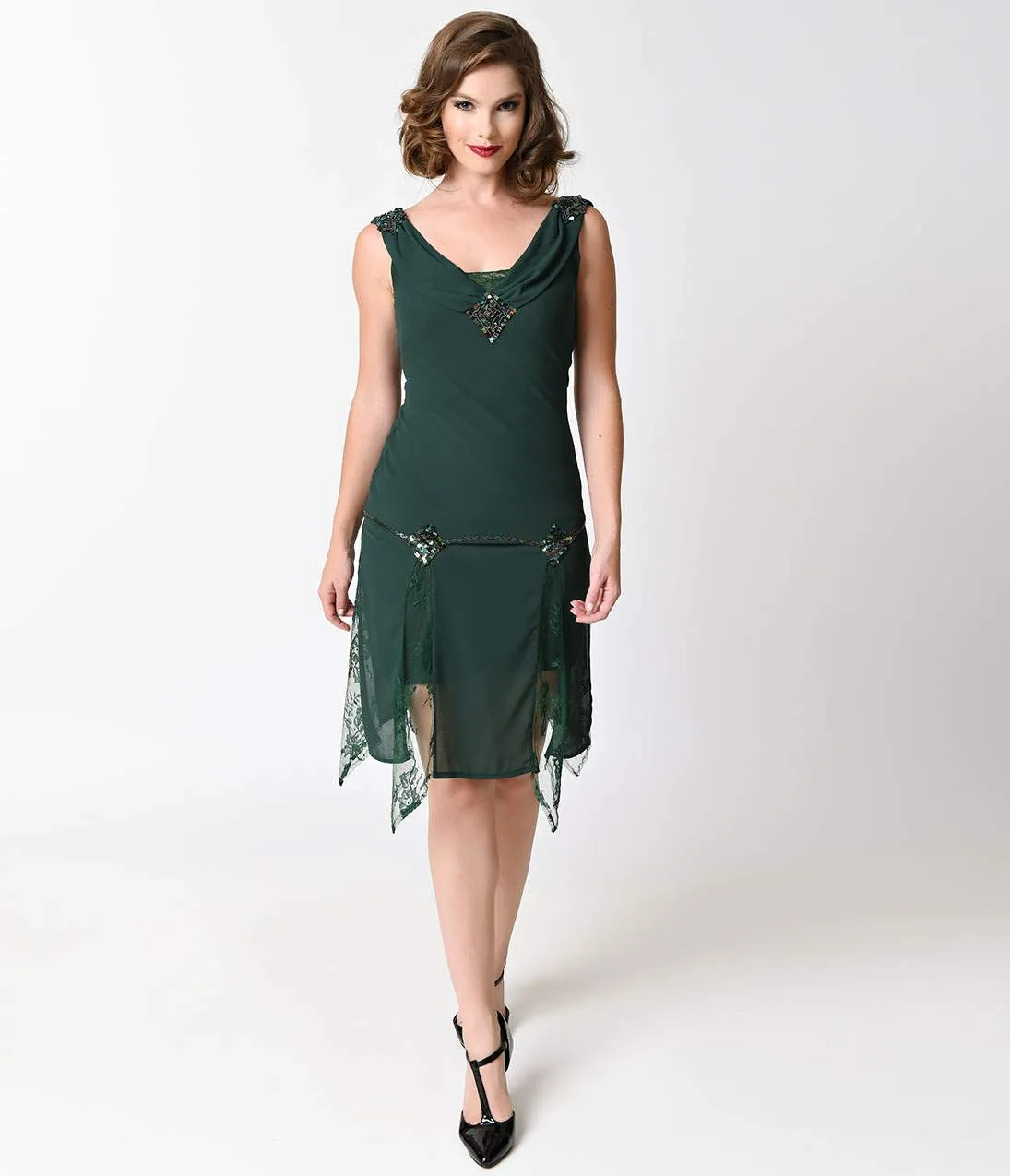 Unique Vintage 1920s Emerald Green Hemingway Flapper Dress sold by Unique Vintage