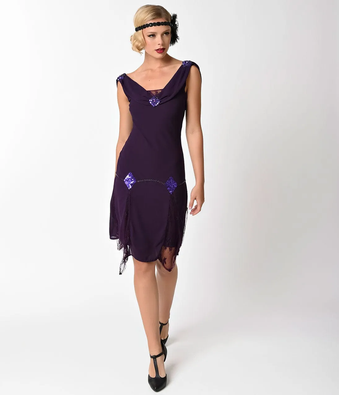 Unique Vintage 1920s Style Dark Purple Hemingway Flapper Dress sold by Unique Vintage
