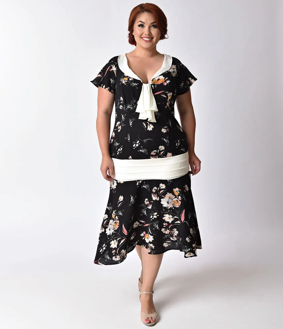 Unique Vintage Plus Size 1920s Style Black Floral Print Wilshire Flapper Day Dress sold by Unique Vintage product image thumbnail 4