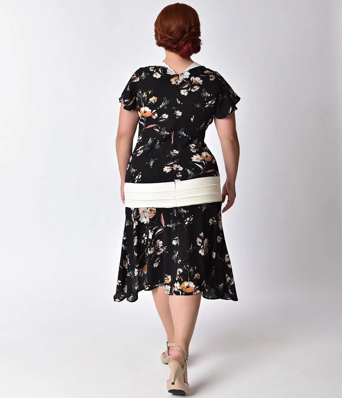 Unique Vintage Plus Size 1920s Style Black Floral Print Wilshire Flapper Day Dress sold by Unique Vintage product image thumbnail 2