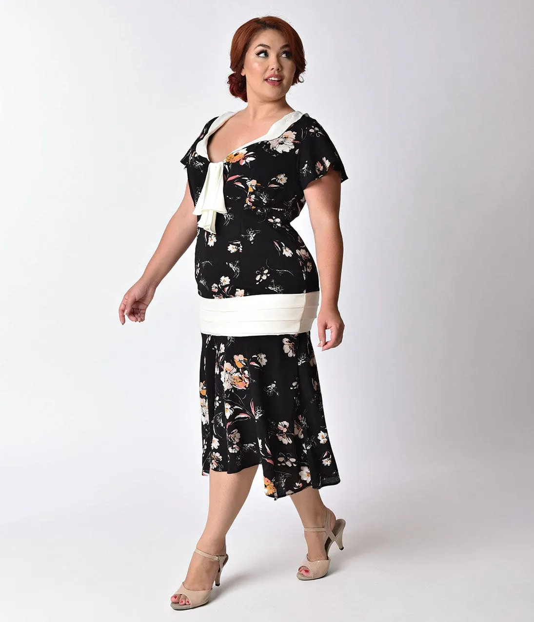 Unique Vintage Plus Size 1920s Style Black Floral Print Wilshire Flapper Day Dress sold by Unique Vintage product image thumbnail 3