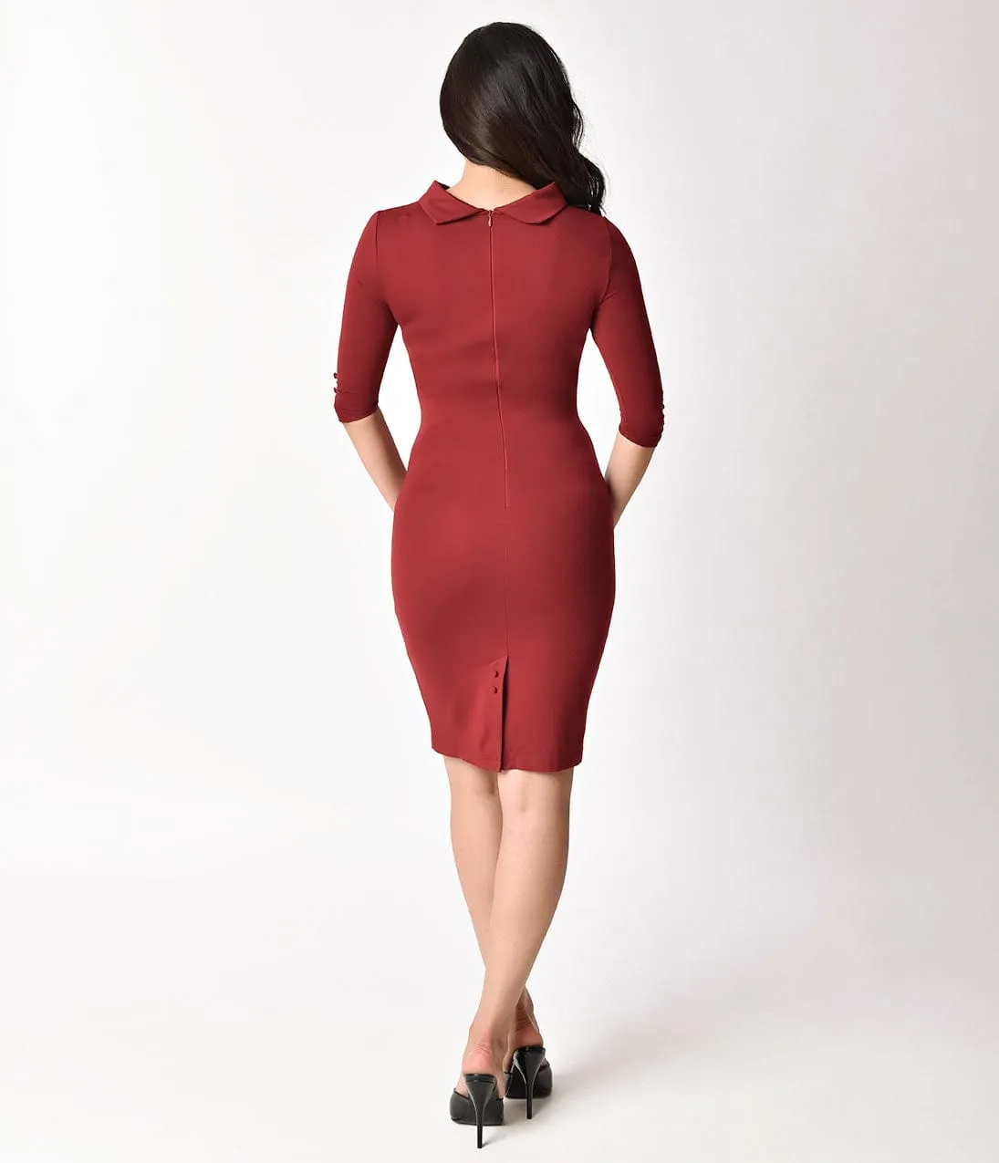 Unique Vintage 1960s Rust Red Knit Half Sleeve Cassidy Wiggle Dress sold by Unique Vintage product image thumbnail 2