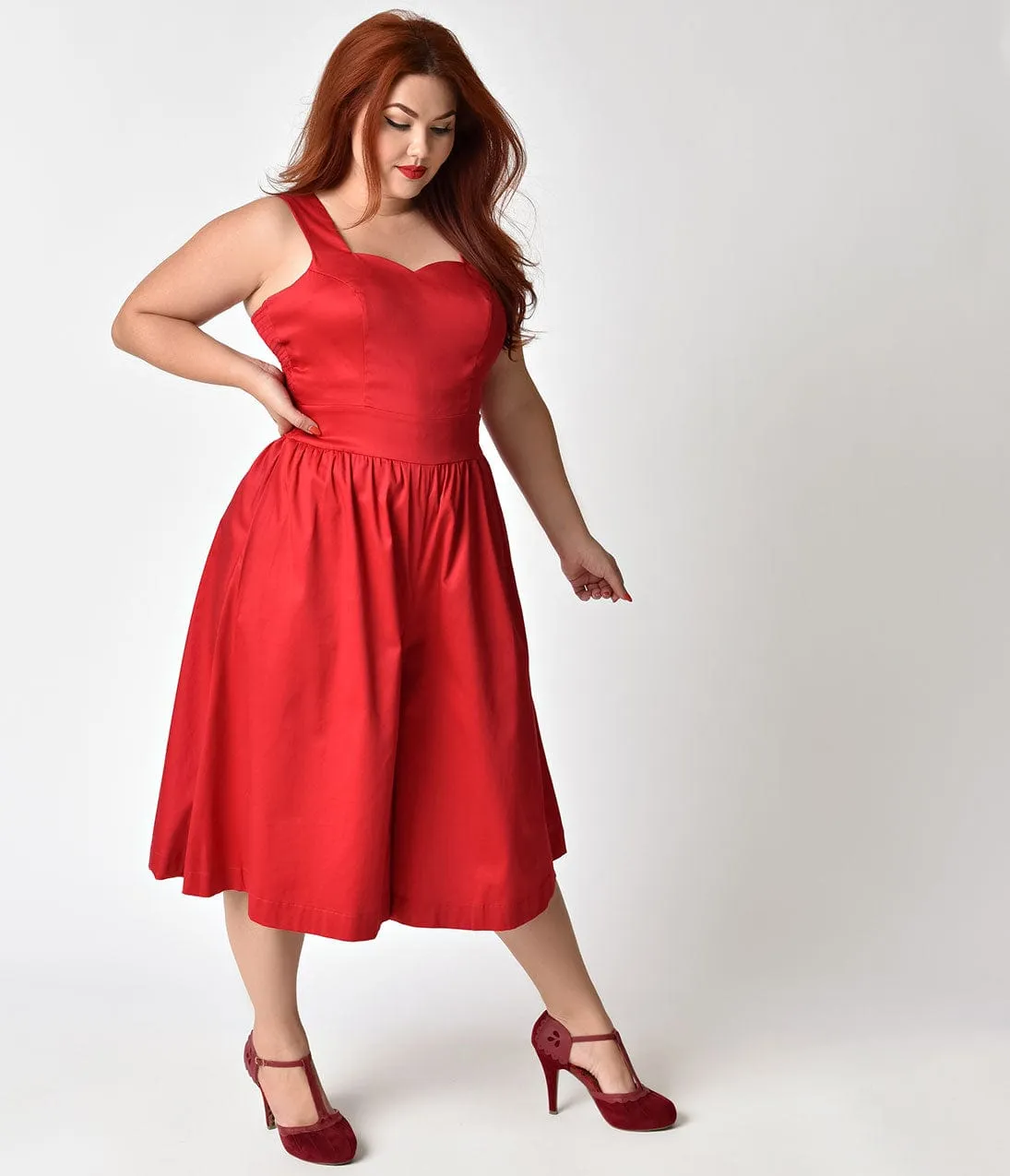 Unique Vintage Plus Size 1950s Style Red Wide Leg Promenade Jumpsuit sold by Unique Vintage product image thumbnail 3