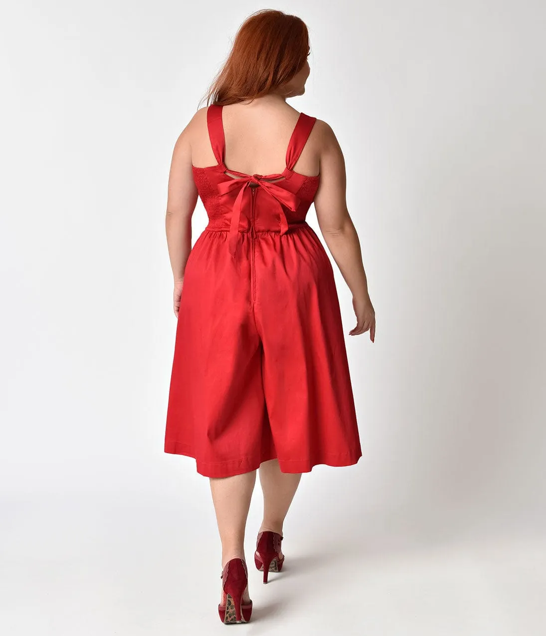 Unique Vintage Plus Size 1950s Style Red Wide Leg Promenade Jumpsuit sold by Unique Vintage product image thumbnail 4