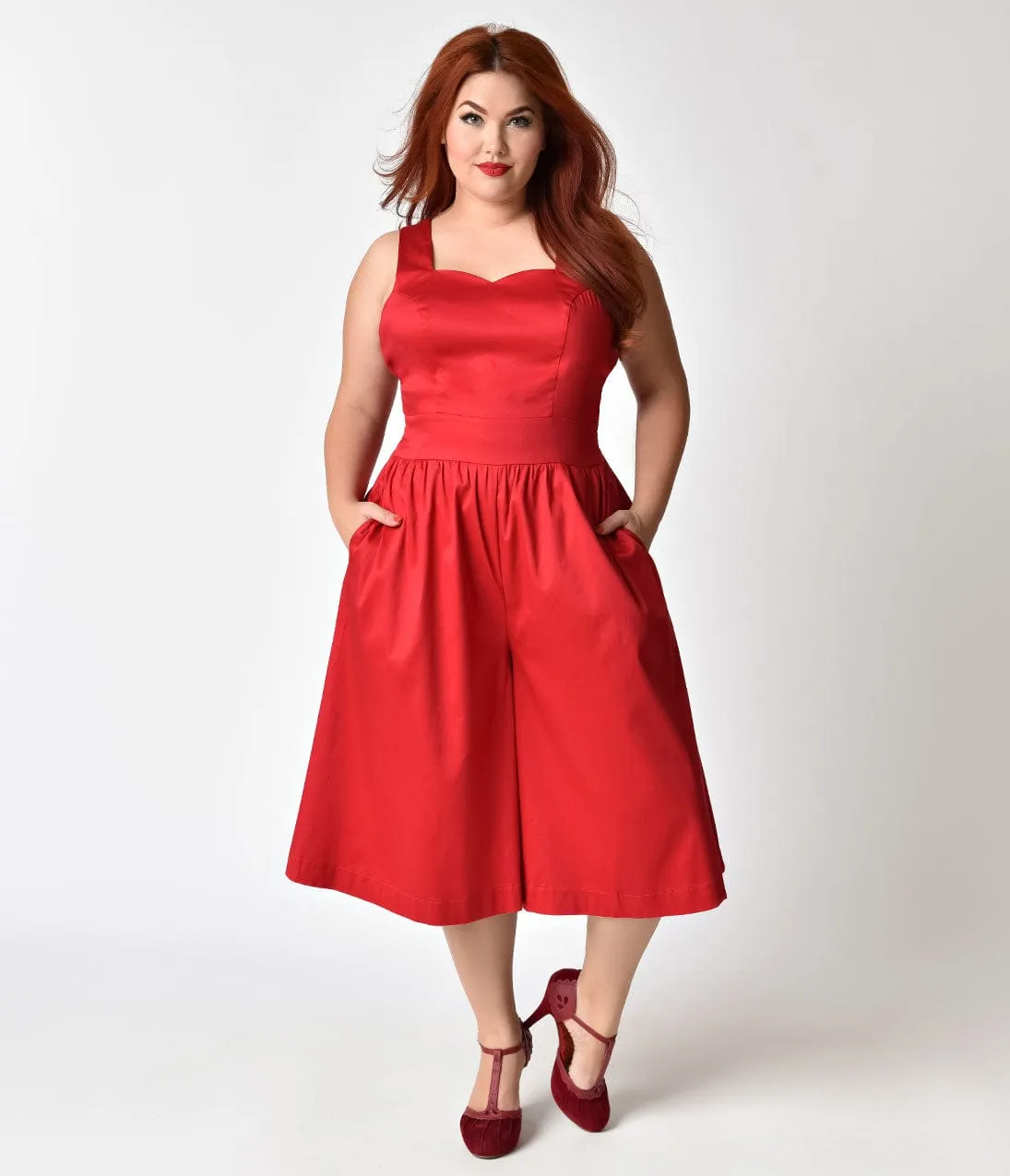 Unique Vintage Plus Size 1950s Style Red Wide Leg Promenade Jumpsuit sold by Unique Vintage
