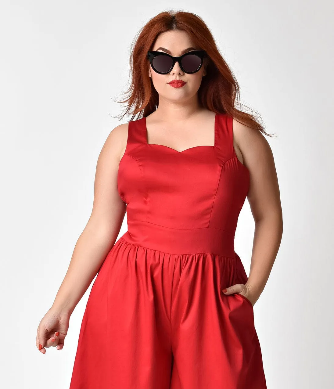 Unique Vintage Plus Size 1950s Style Red Wide Leg Promenade Jumpsuit sold by Unique Vintage product image thumbnail 2