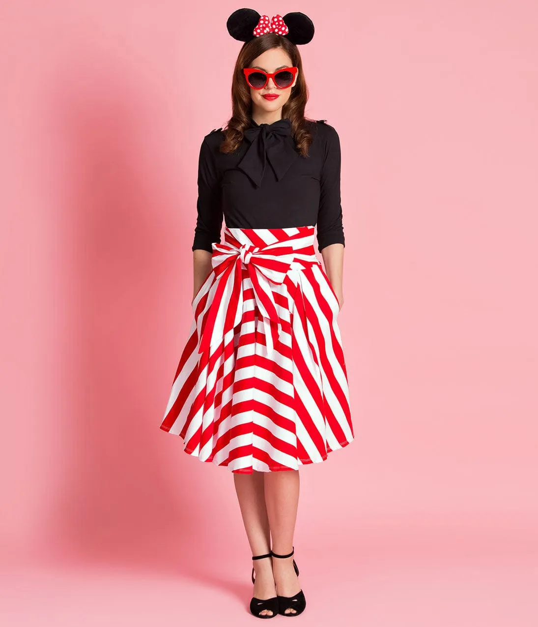 Unique Vintage Red & White Striped High Waist Bow Tina Swing Skirt sold by Unique Vintage product image thumbnail 5