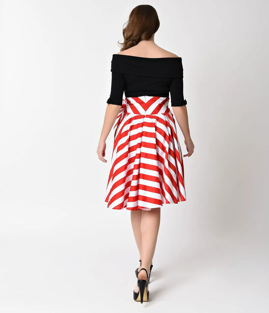 Unique Vintage Red & White Striped High Waist Bow Tina Swing Skirt sold by Unique Vintage product image thumbnail 2